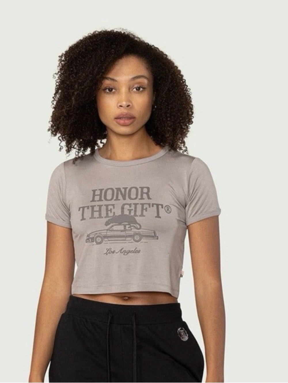 Cropped Graphic Tee in Light Gray - Honor The Gift Print